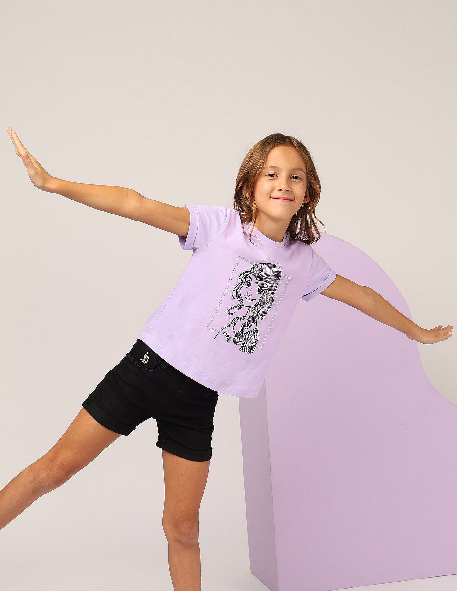U.S. Polo Assn. Kids Girls Stud Detailed Relaxed Fit T-Shirt