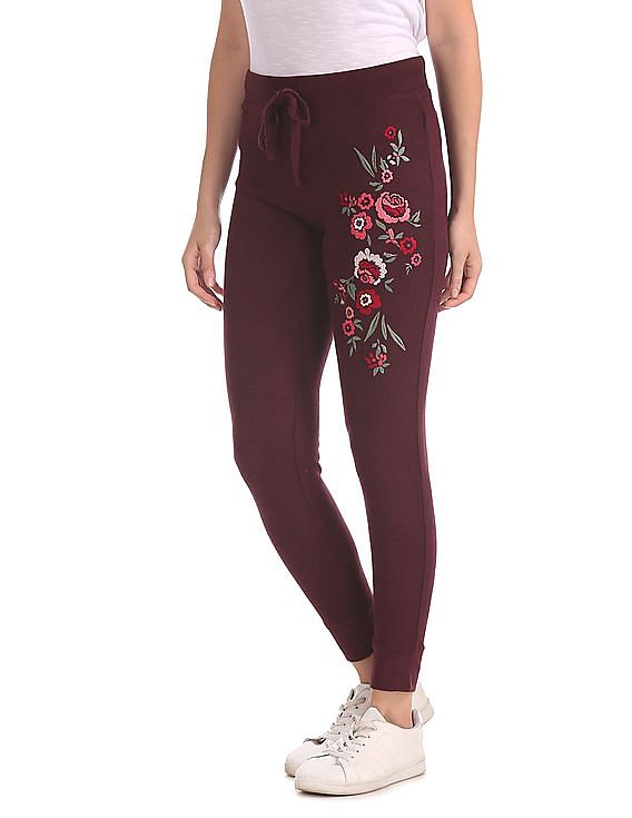 Aeropostale Floral Embroidered Drawstring Waist Lounge Pants