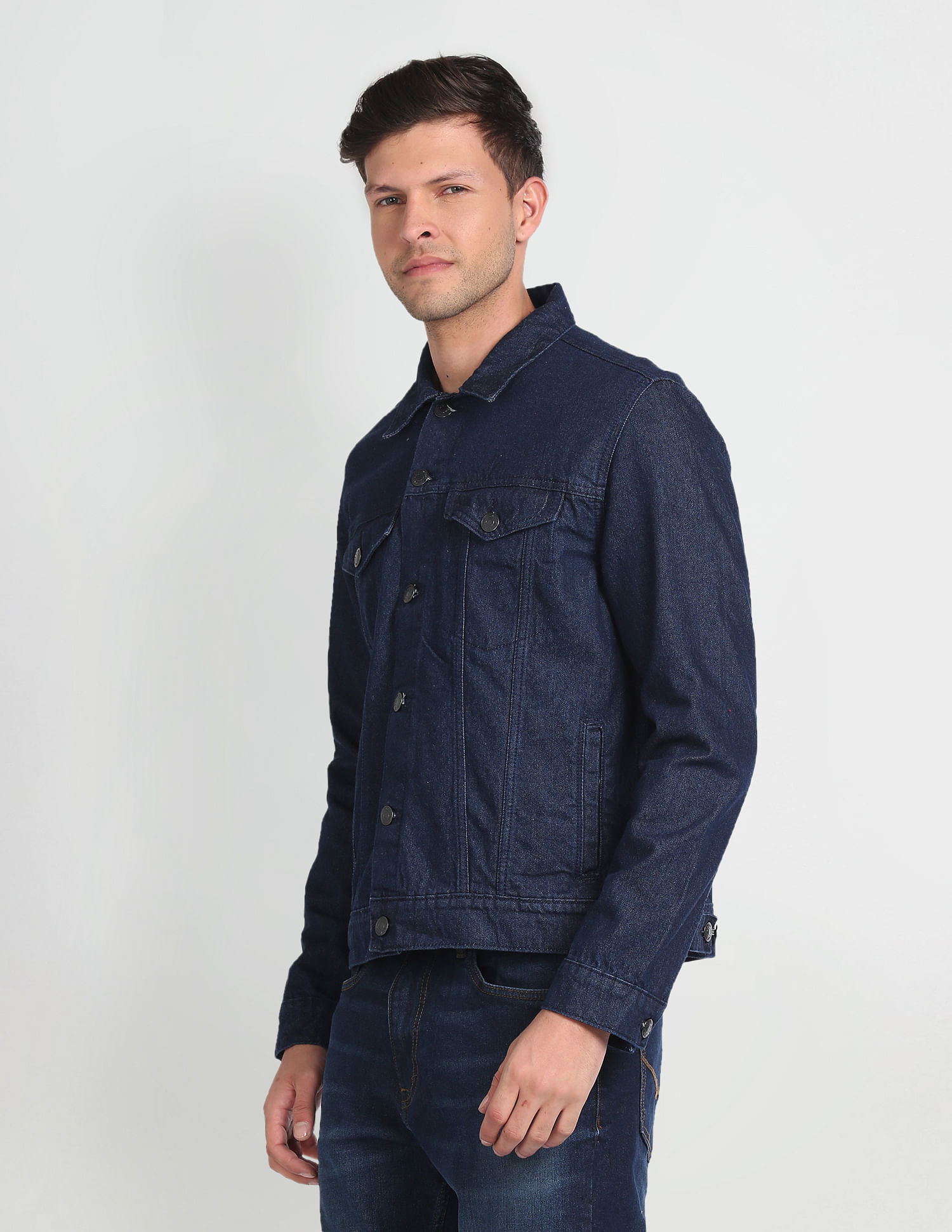 Denim jacket outlet with collared shirt