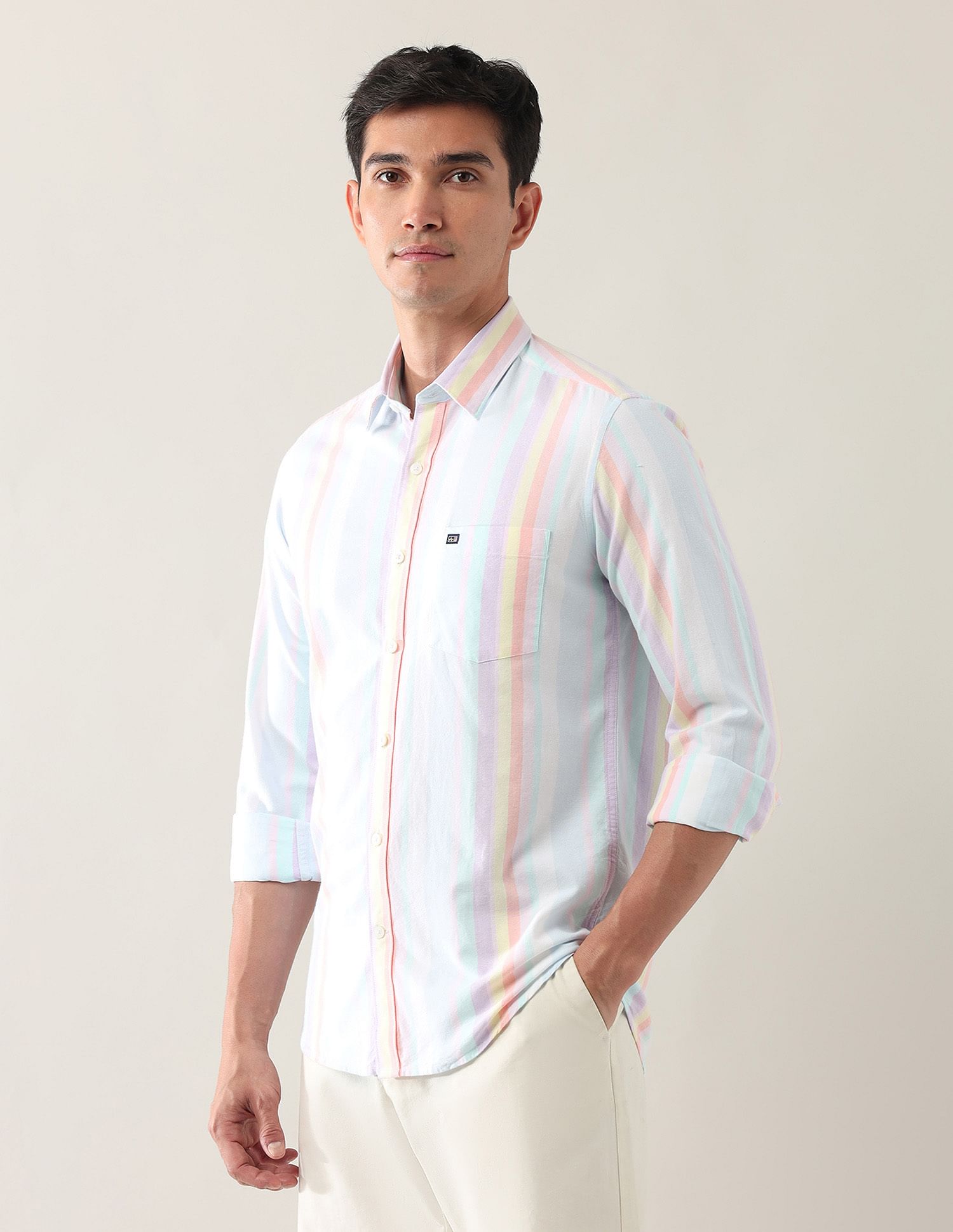 Arrow Sport Vertical Striped Oxford Shirt