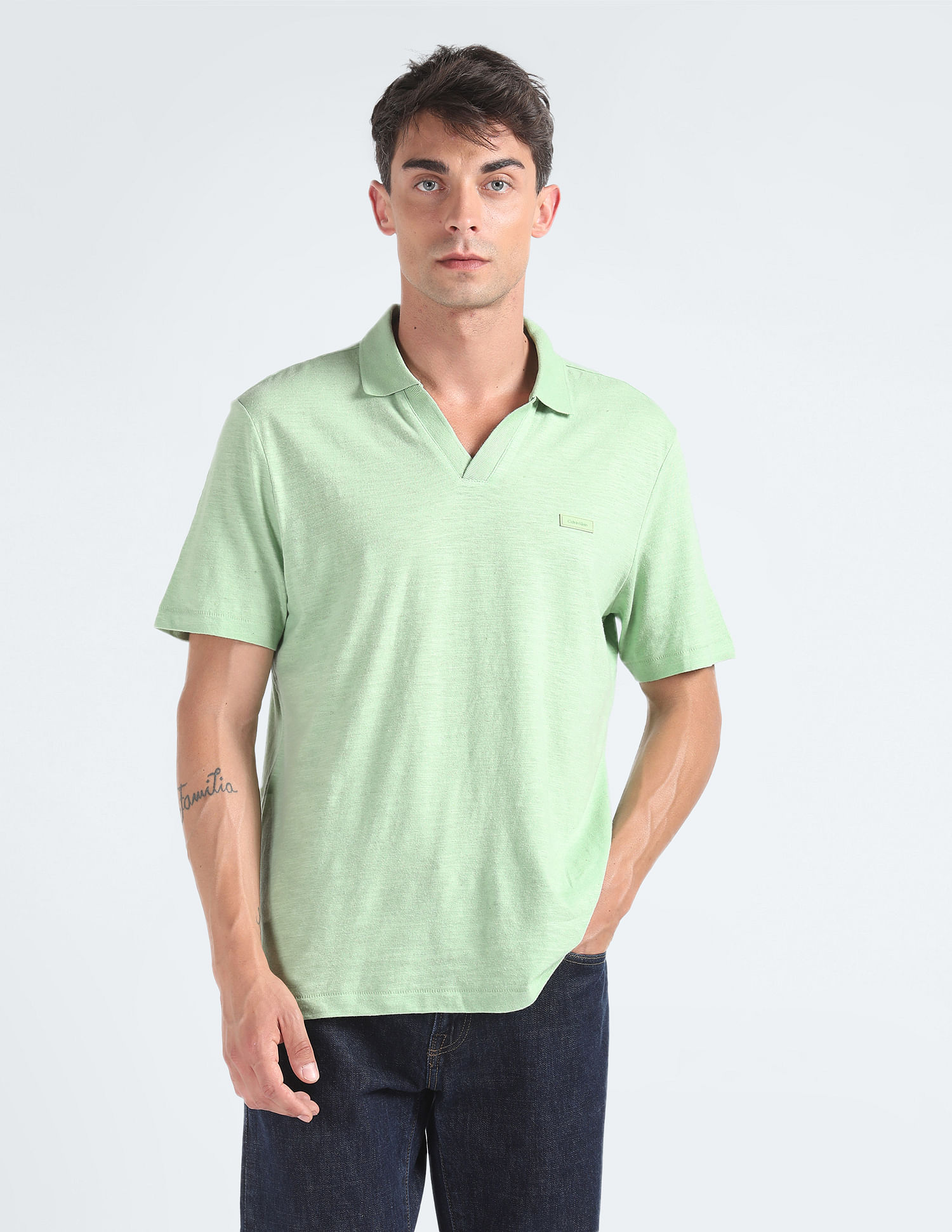 Calvin Klein Cotton Linen Open Placket Polo Shirt
