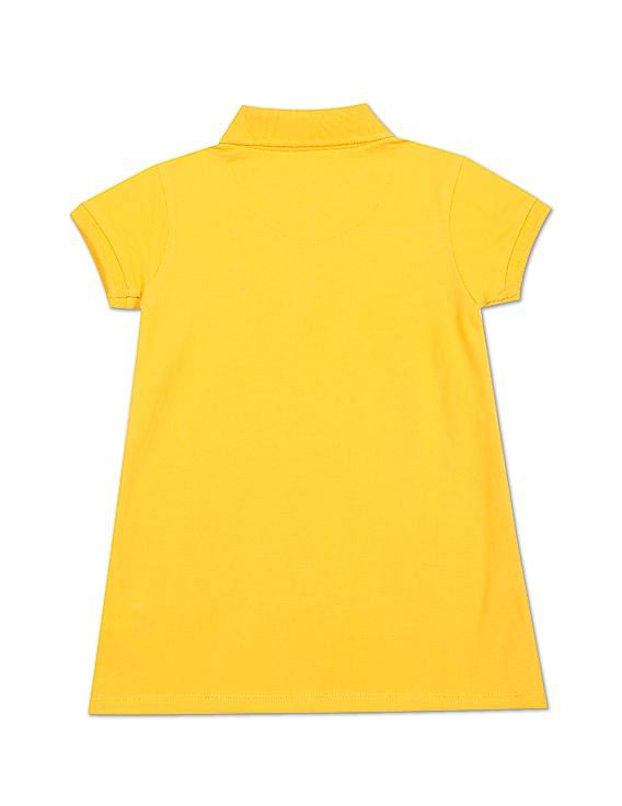 U.S. Polo Assn. Kids Girls Yellow Brand Tape Solid Polo Dress