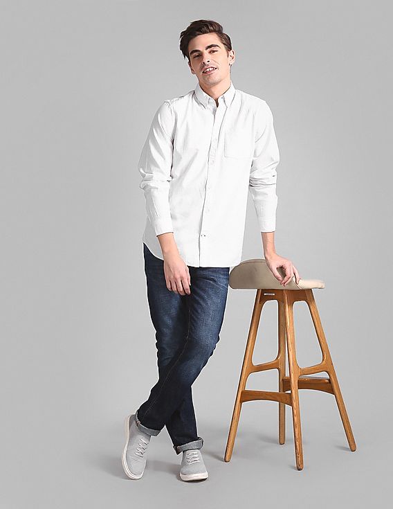 Buy GAP Men Men Grey Lived-In Stretch Oxford Shirt - NNNOW.com