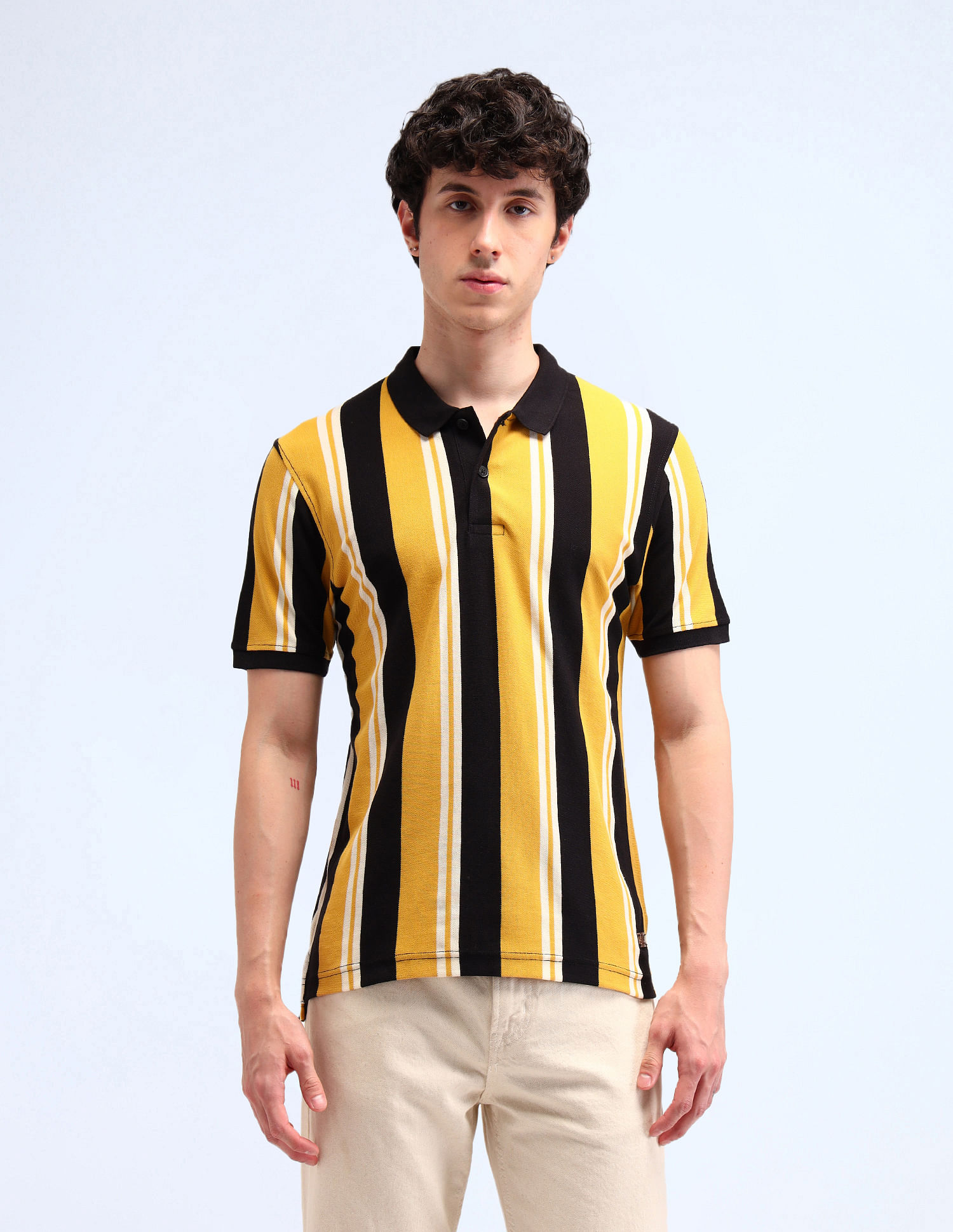 Flying Machine Vertical Stripe Cotton Polo Shirt