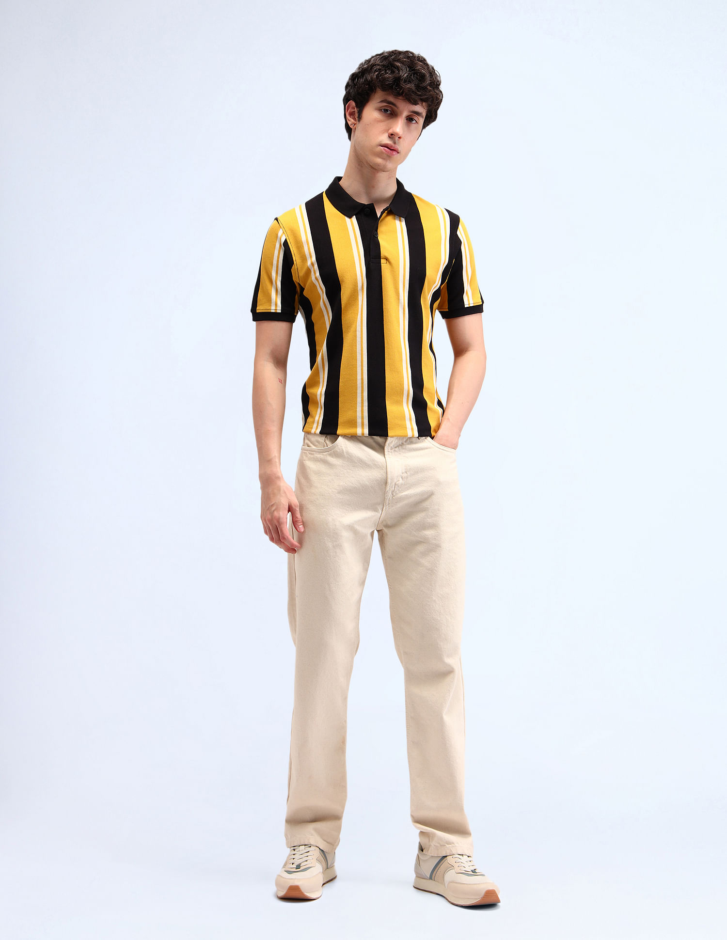 Flying Machine Vertical Stripe Cotton Polo Shirt