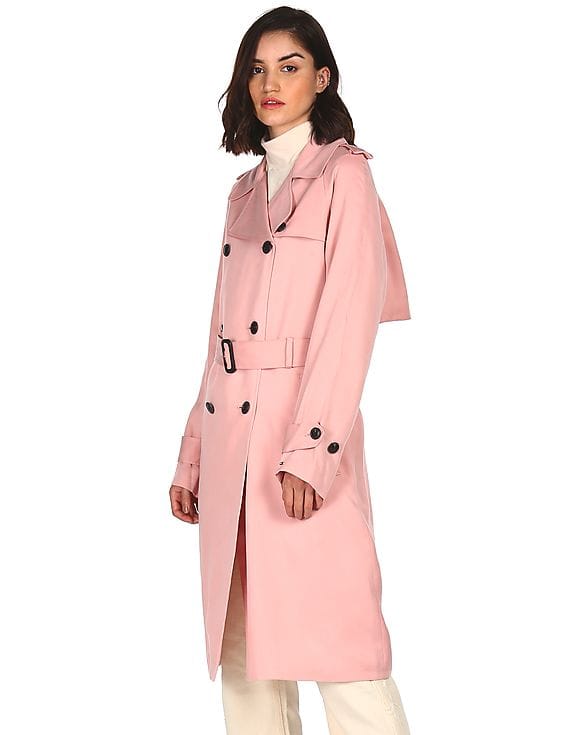Buy Tommy Hilfiger Women Pink Double Breasted Solid Fluid Trench