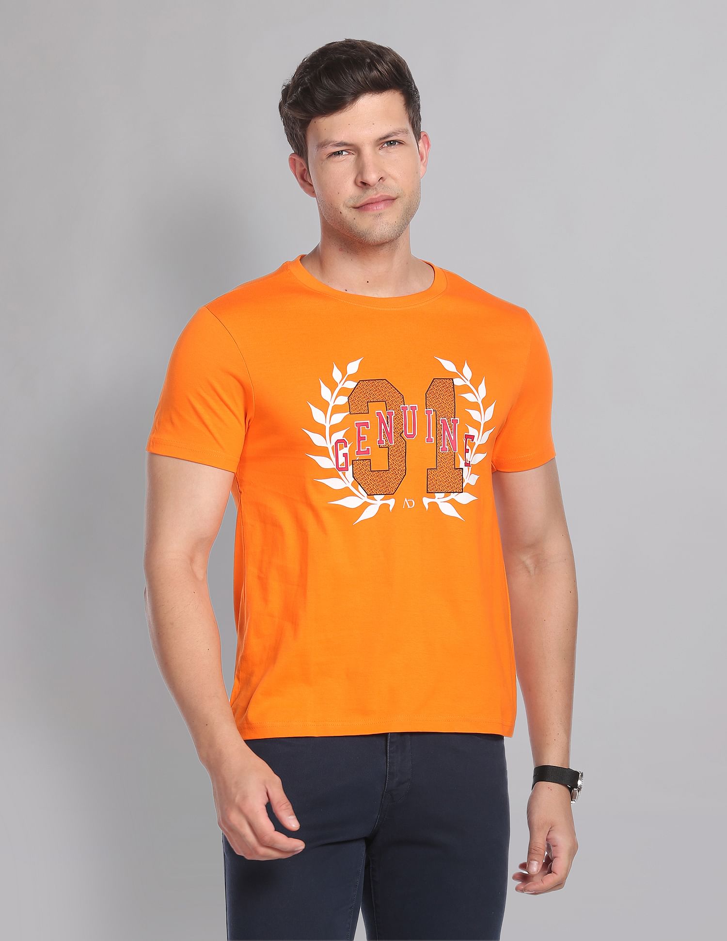 AD by Arvind Crew Neck Graphic Print T-Shirt