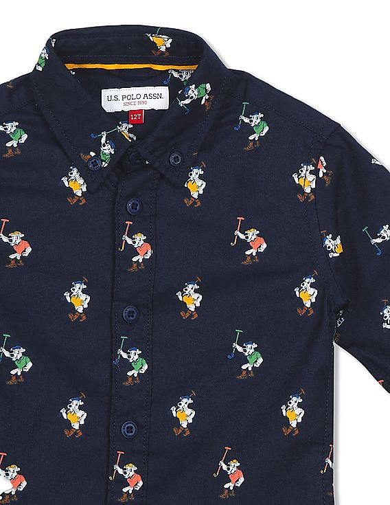 U.S. Polo Assn. Kids Boys Button Down Collar Printed Shirt