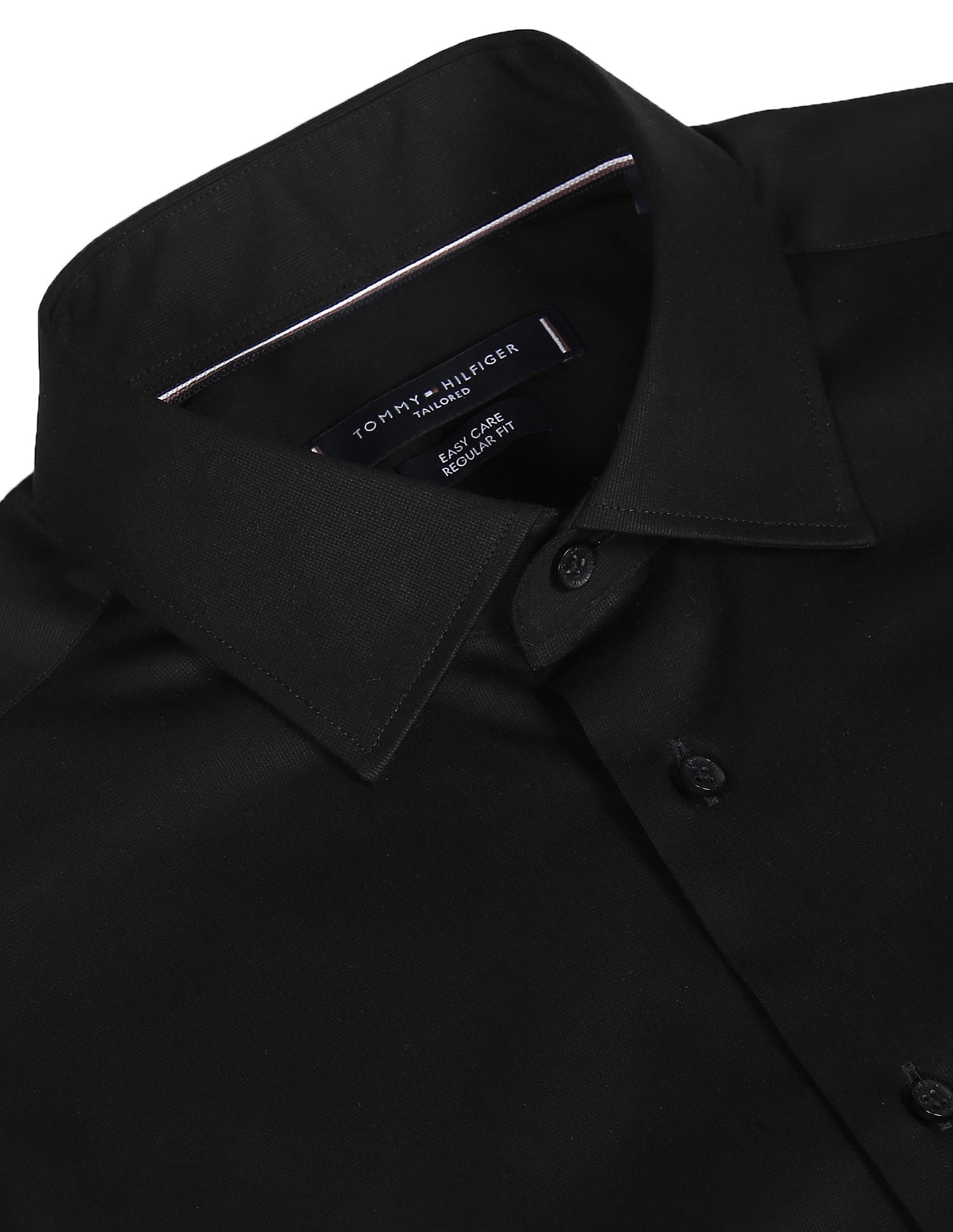 Tommy Hilfiger Men Black Dobby Weave Cotton Formal Shirt