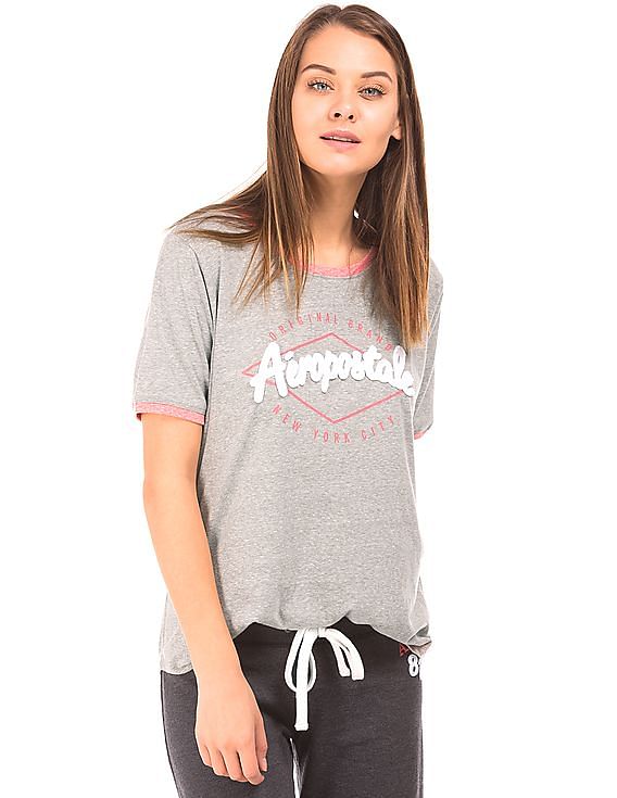Aeropostale Contrast Neck Heathered T-Shirt