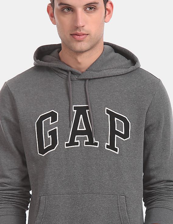 Buy GAP Men Grey Logo Fleece Hooded Sweatshirt 