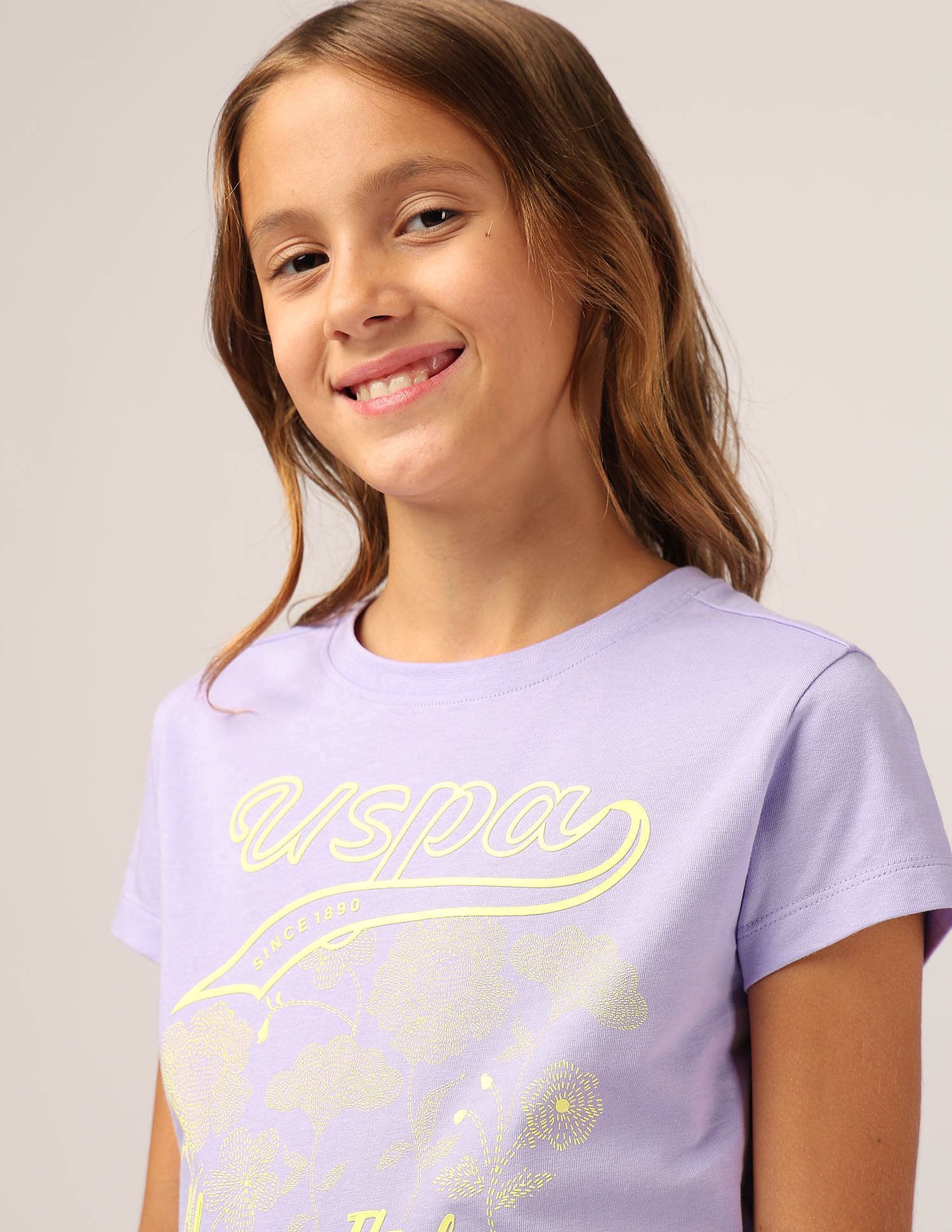 U.S. Polo Assn. Kids Girls Brand Printed Relaxed Fit T-Shirt