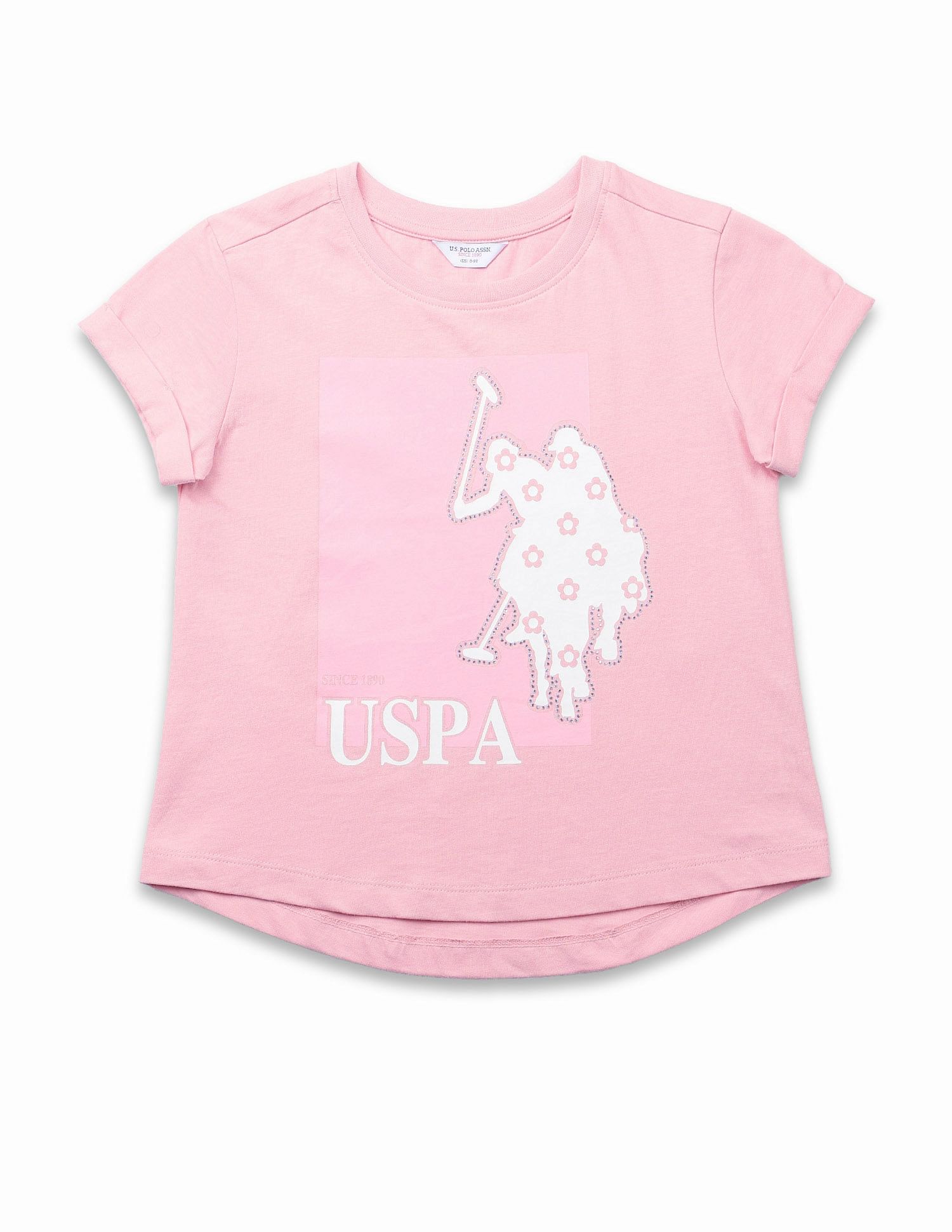 U.S. Polo Assn. Kids Girls Stud Detailed Relaxed Fit T-Shirt