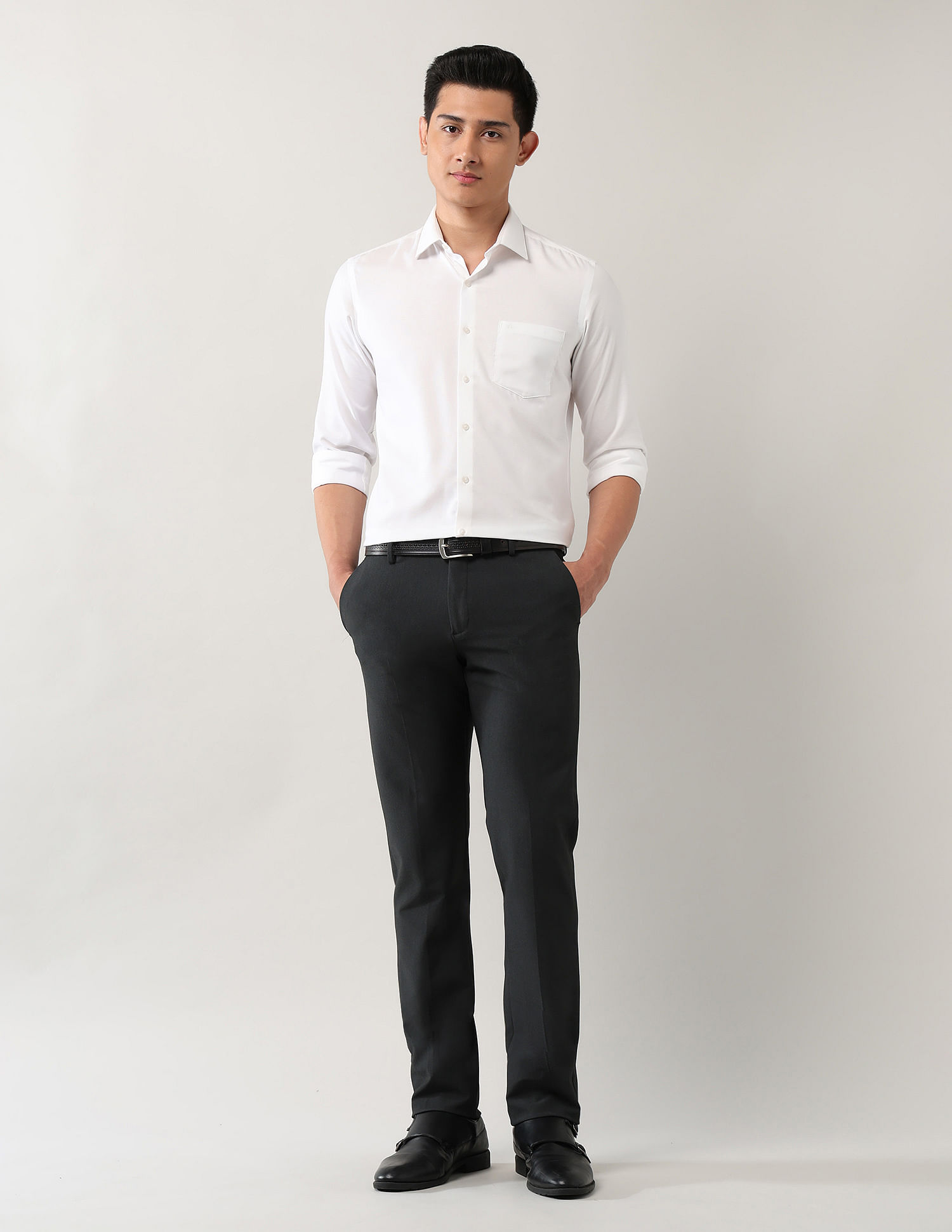 Arrow Mid Rise Solid Regular Fit Trousers