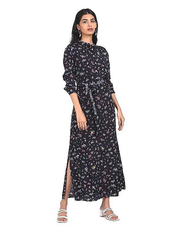 tommy hilfiger printed belted maxi dress