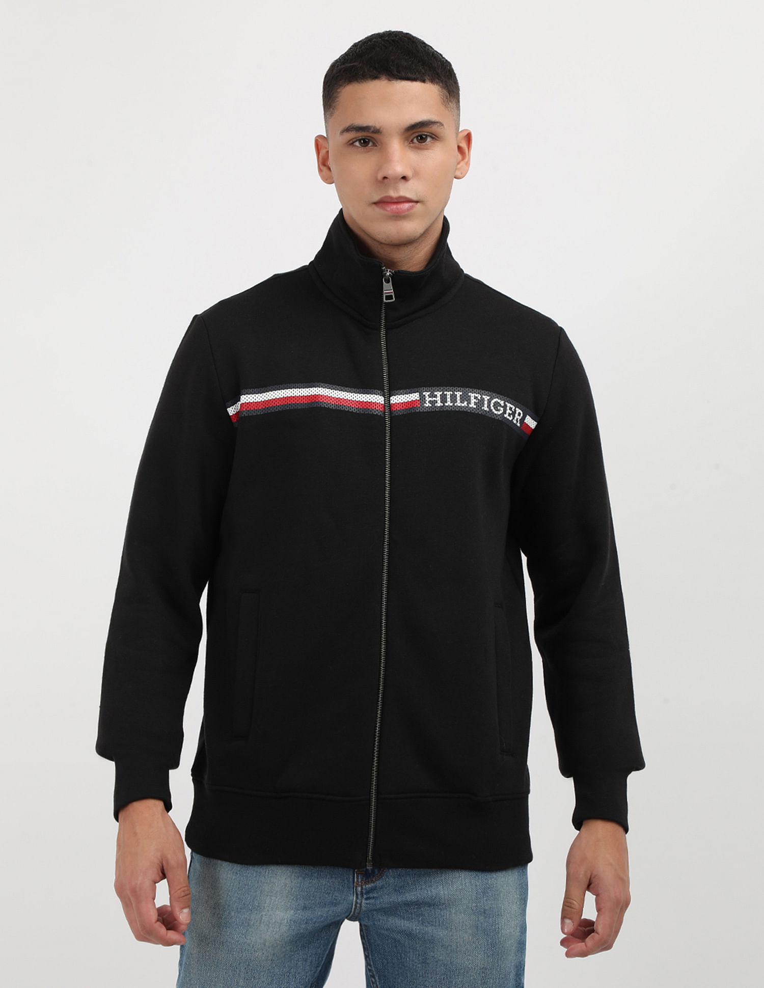 Tommy Hilfiger Chest Stripe Zip Through Sweatshirt