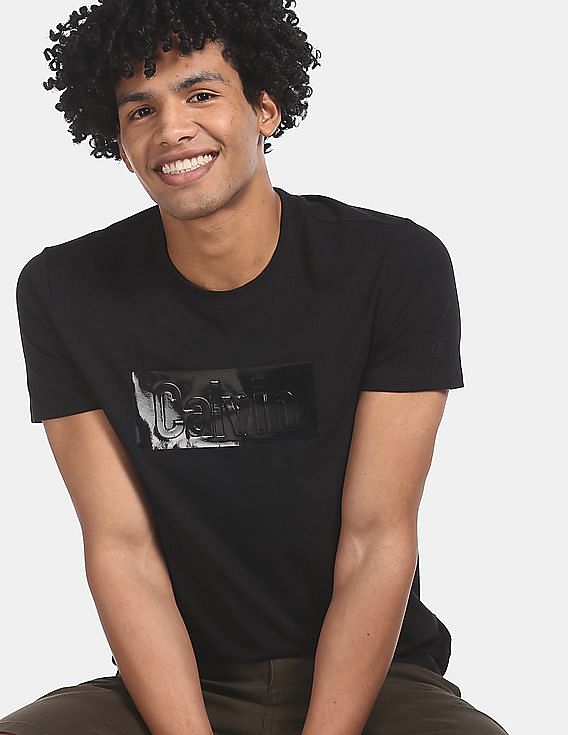 Buy Calvin Klein Men Black Slim Fit Shiny Logo T-Shirt 