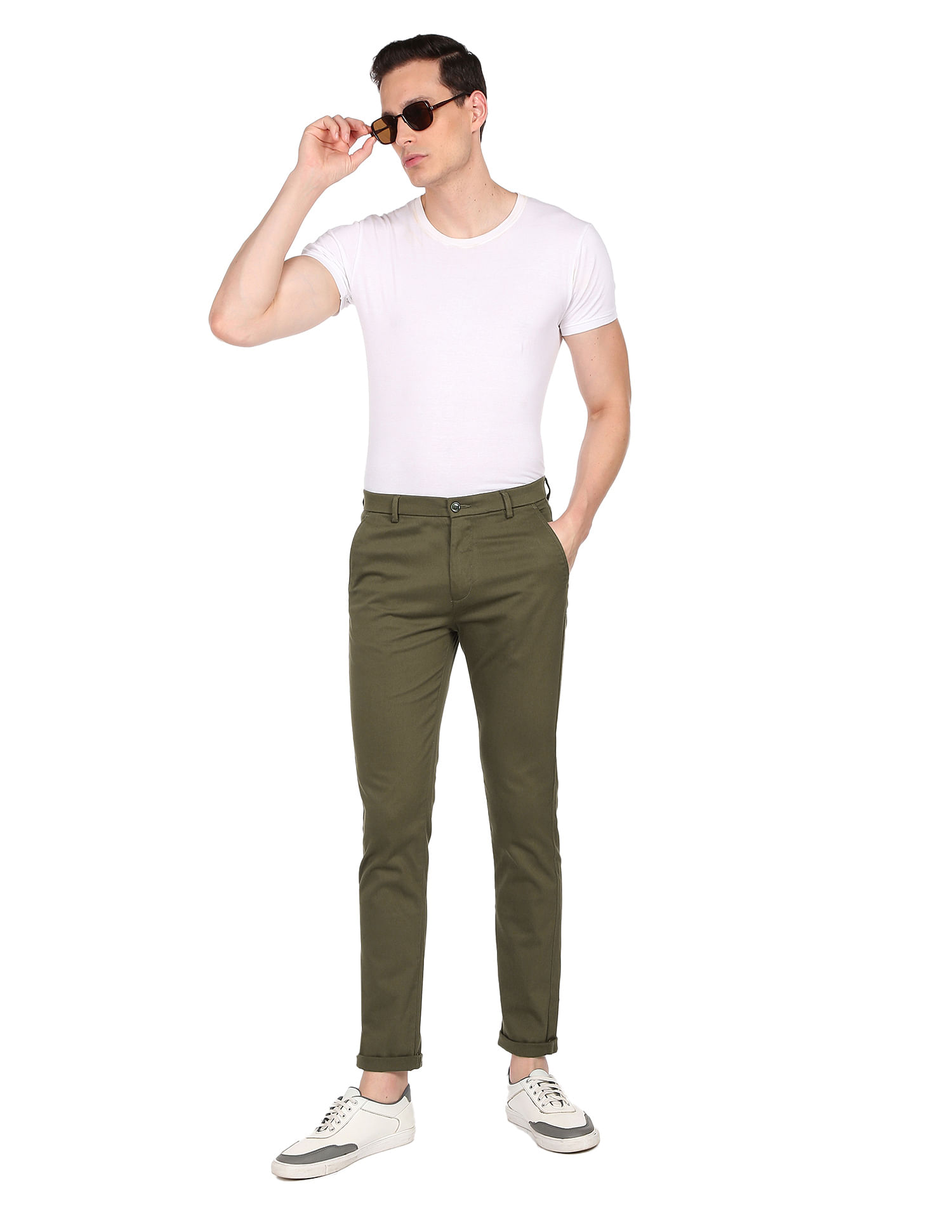 Classic Polo Men's Moderate Fit Cotton Trousers | CR-TRS-SATIN-OLIVE M