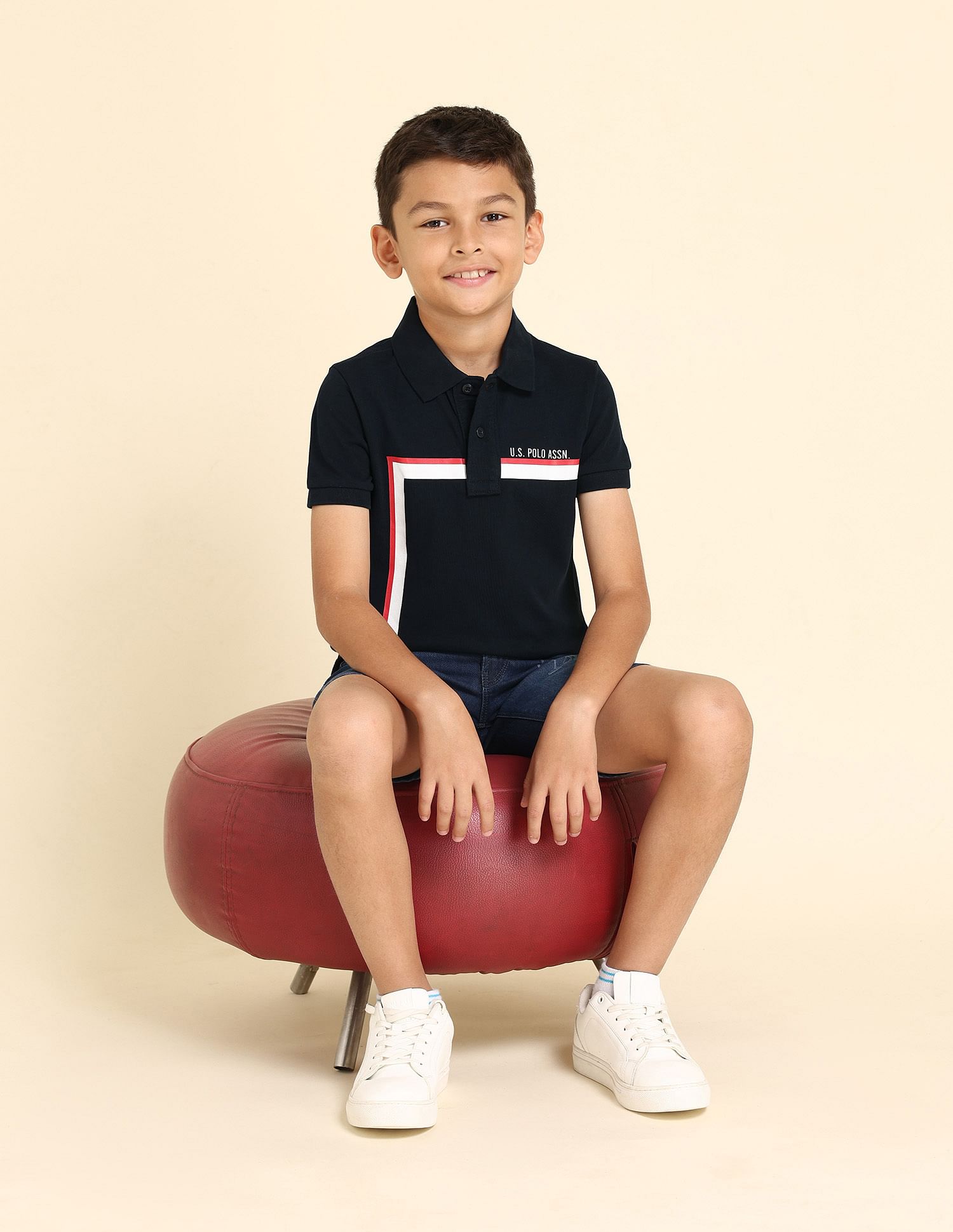 U.S. Polo Assn. Kids Boys Vertical Striped Regular Polo Shirt