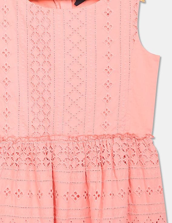 Buy GAP Girl Peach Round Neck Patterned Eyelet Embroidered Dress - NNNOW.com