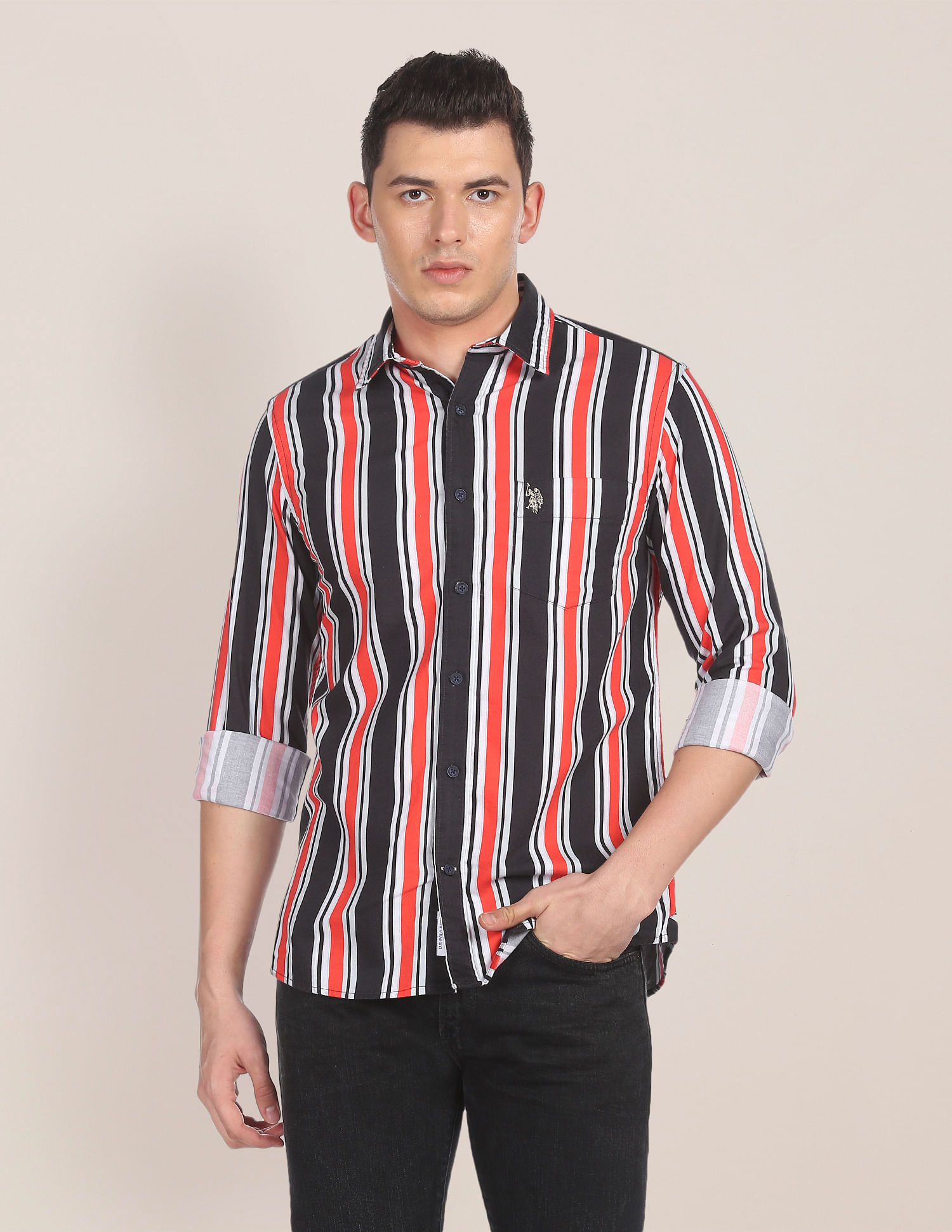 black and red striped shirt mens