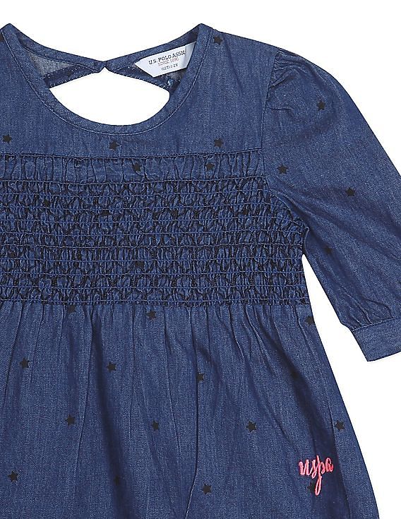 U.S. Polo Assn. Kids Round Neck Star Print Chambray Top