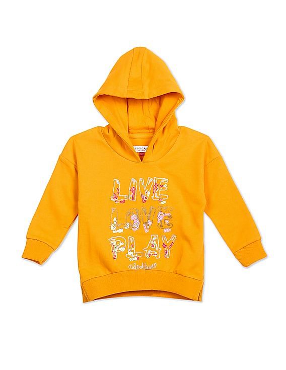 U.S. Polo Assn. Kids Girls Orange Long Sleeve Graphic Print Hooded Sweatshirt