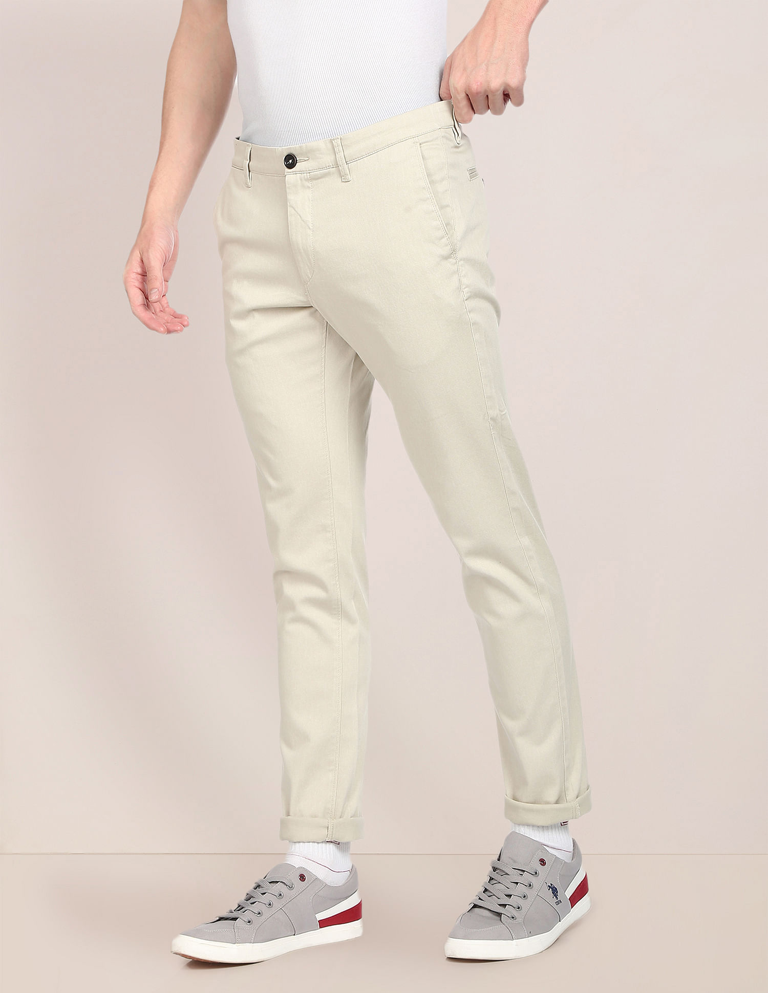 US POLO ASSN Men Solid Slim Tapered Fit Smart Casual Trousers   Lifestyle Stores  Sector 4C  Ghaziabad