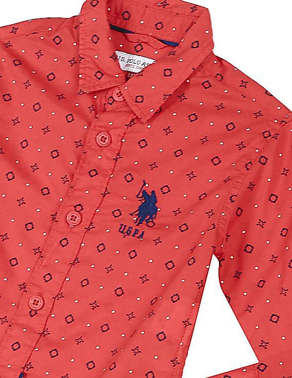 U.S. Polo Assn. Kids Boys Spread Collar Printed Shirt