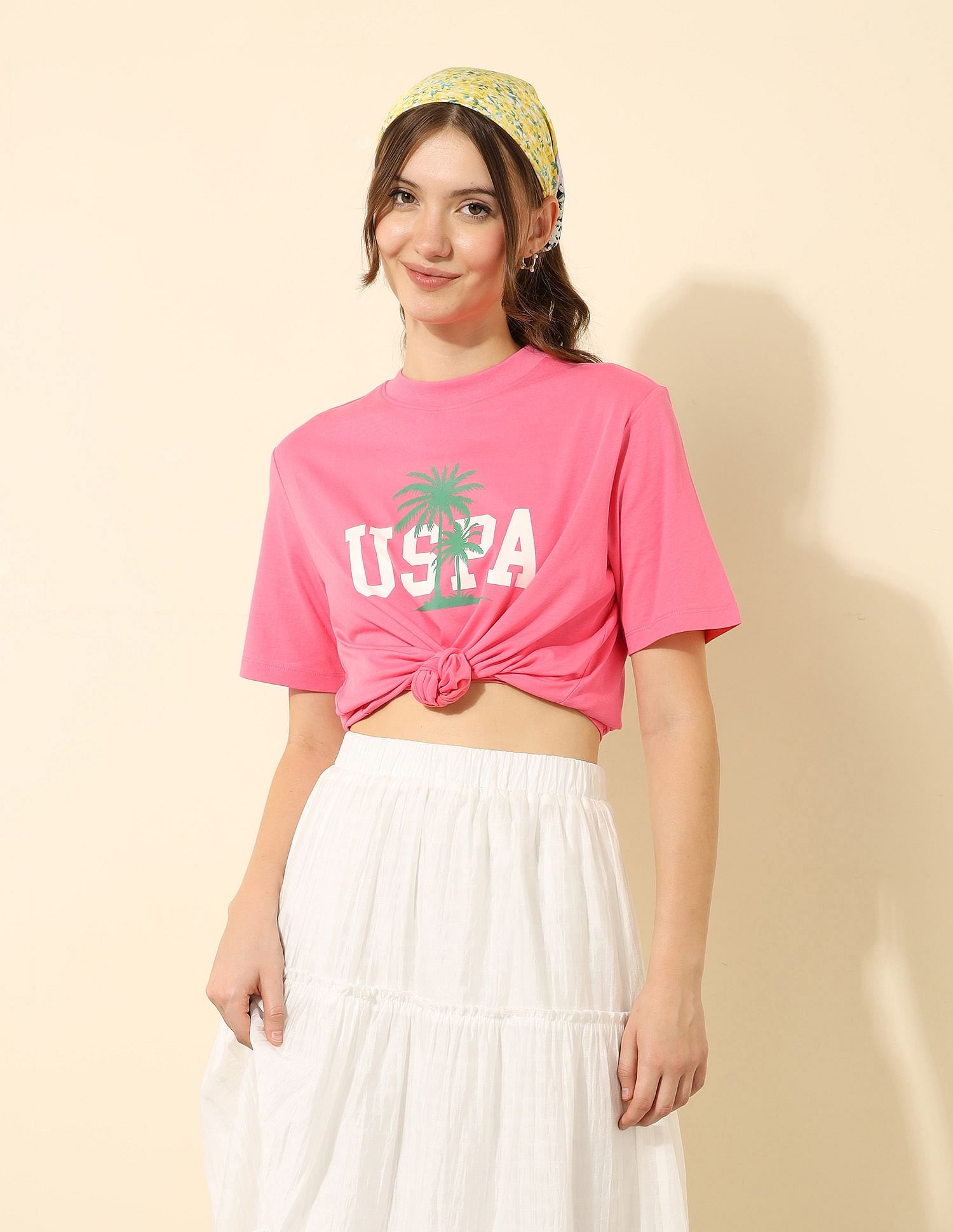 U.S. Polo Assn. Women Boxy Fit Brand Printed T-Shirt
