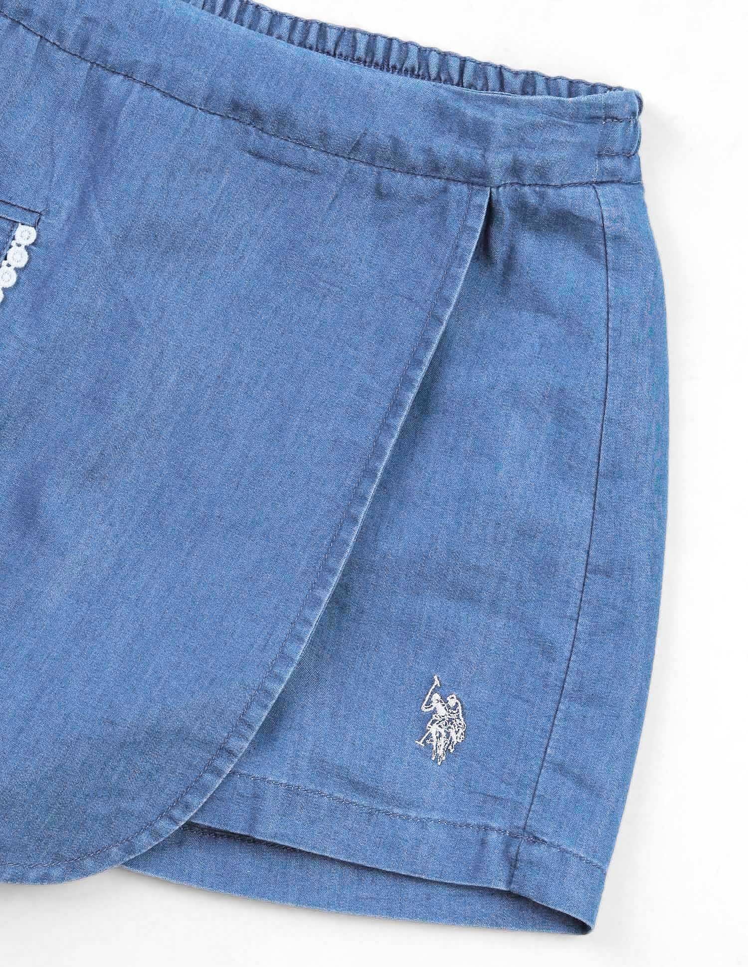 U.S. Polo Assn. Kids Girls Chambray Solid Skorts