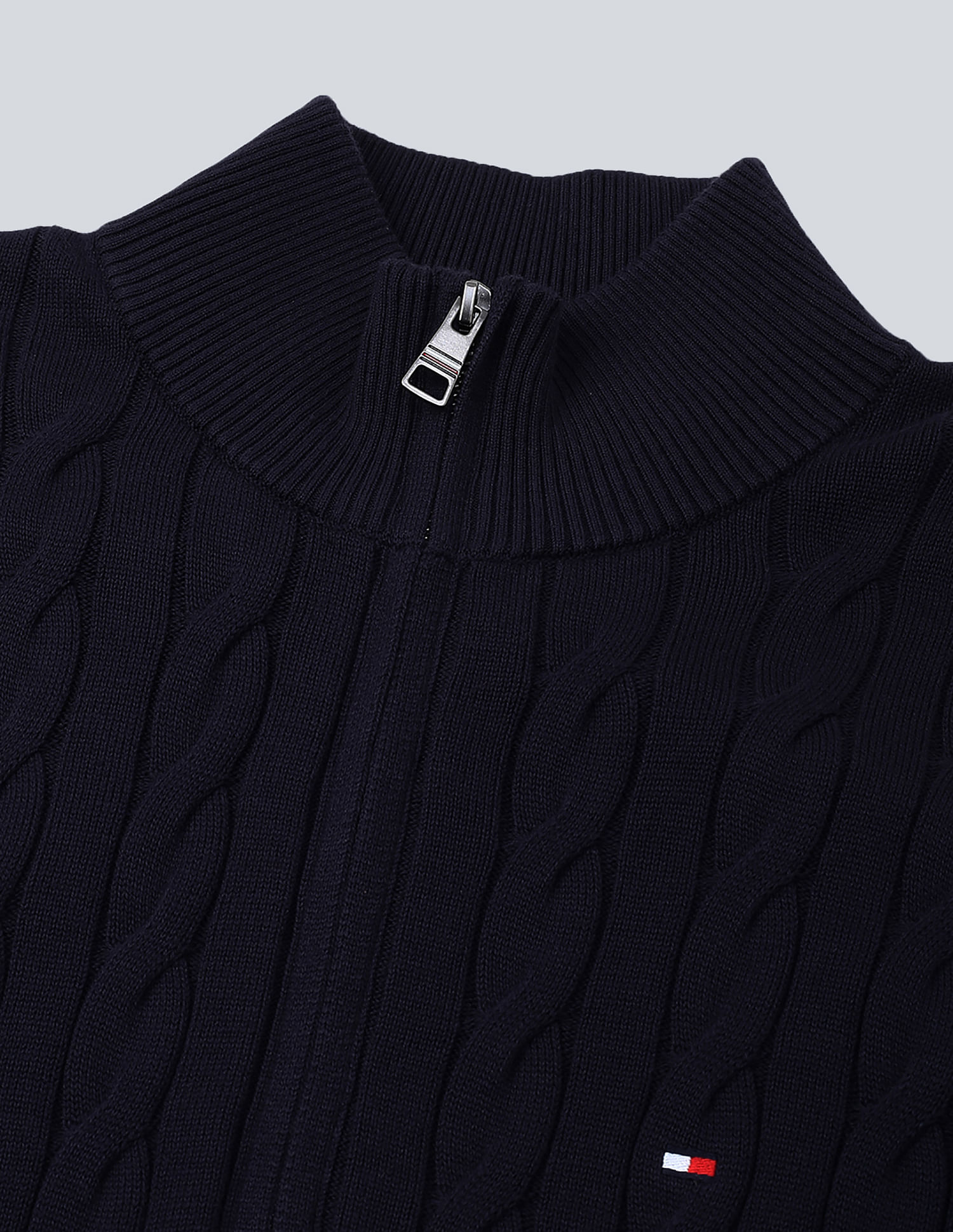 Tommy Hilfiger Classic Cotton Cable Zip Mock Neck Sweatshirt