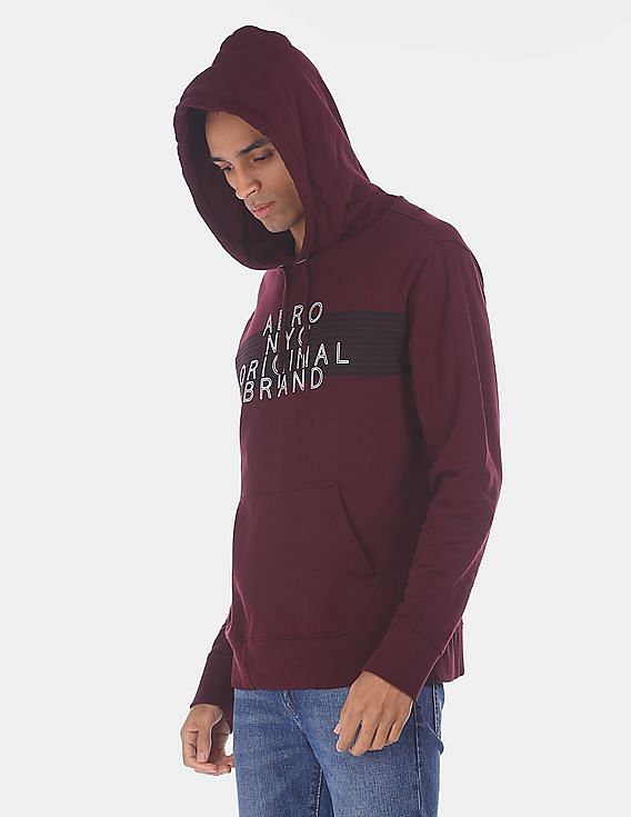 Aeropostale Men Burgandy Hooded Brand Printed Sweatshirt