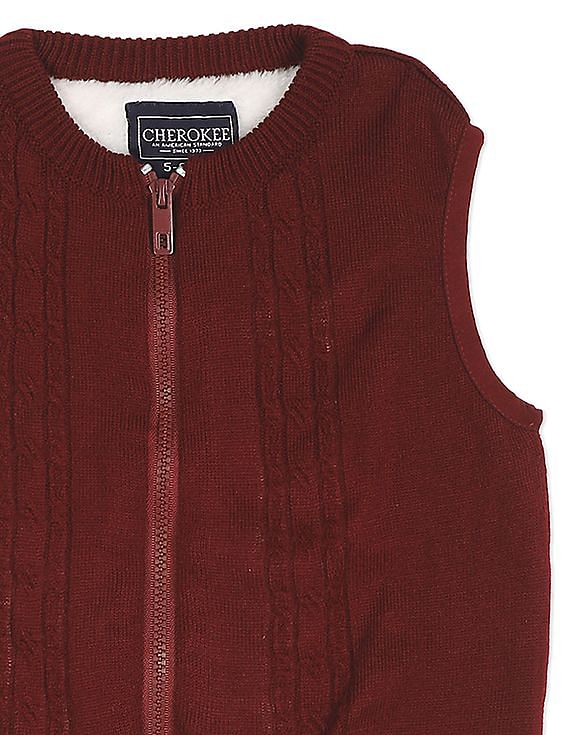 maroon sleeveless cardigan