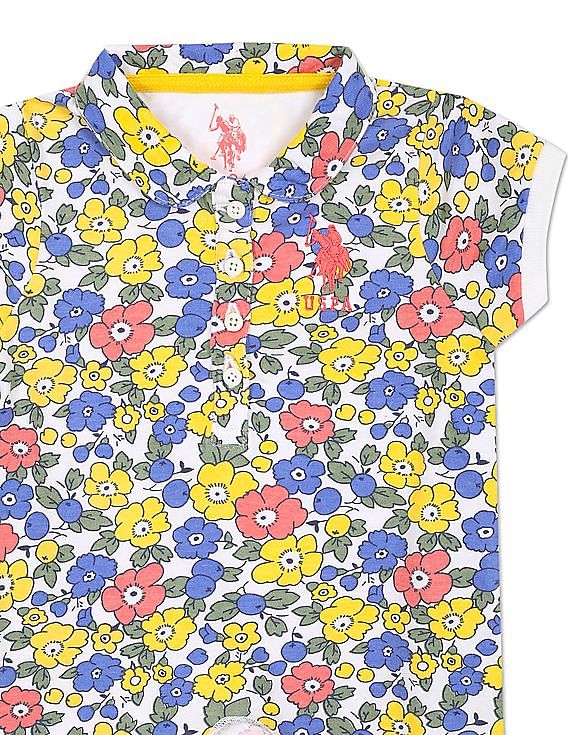 U.S. Polo Assn. Kids Girls Multi Colour Short Sleeve Printed Polo Shirt