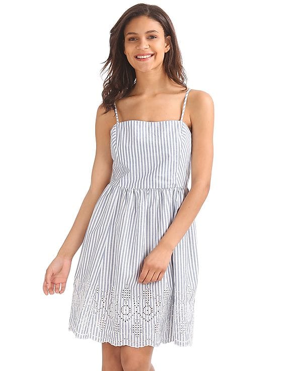 Buy GAP Women Women Blue Stripe Eyelet Cami Fit and Flare Dress - NNNOW.com