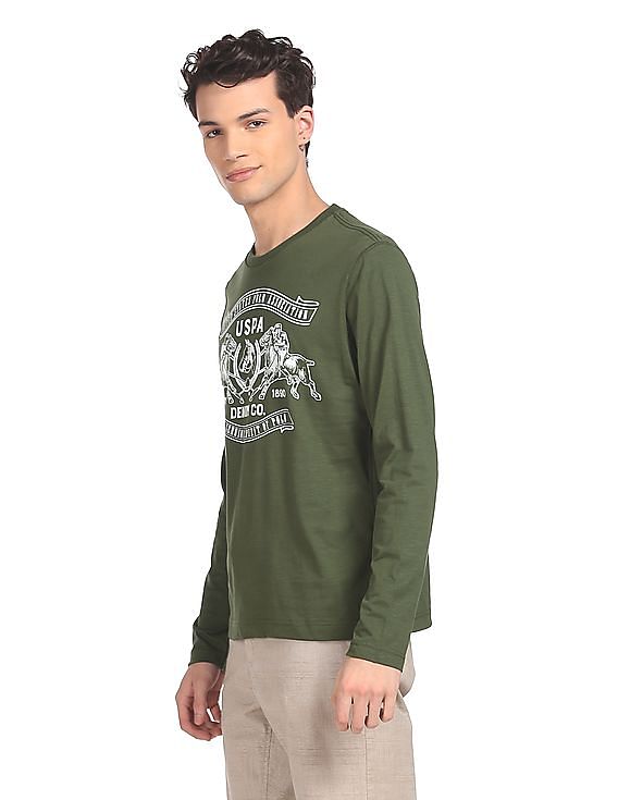 U.S. Polo Assn. Men Green Round Neck Brand Print T-Shirt