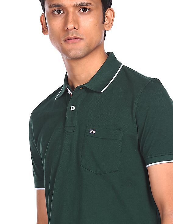 Buy Arrow Sports Men Dark Green Short Sleeve Solid Polo Shirt - NNNOW.com