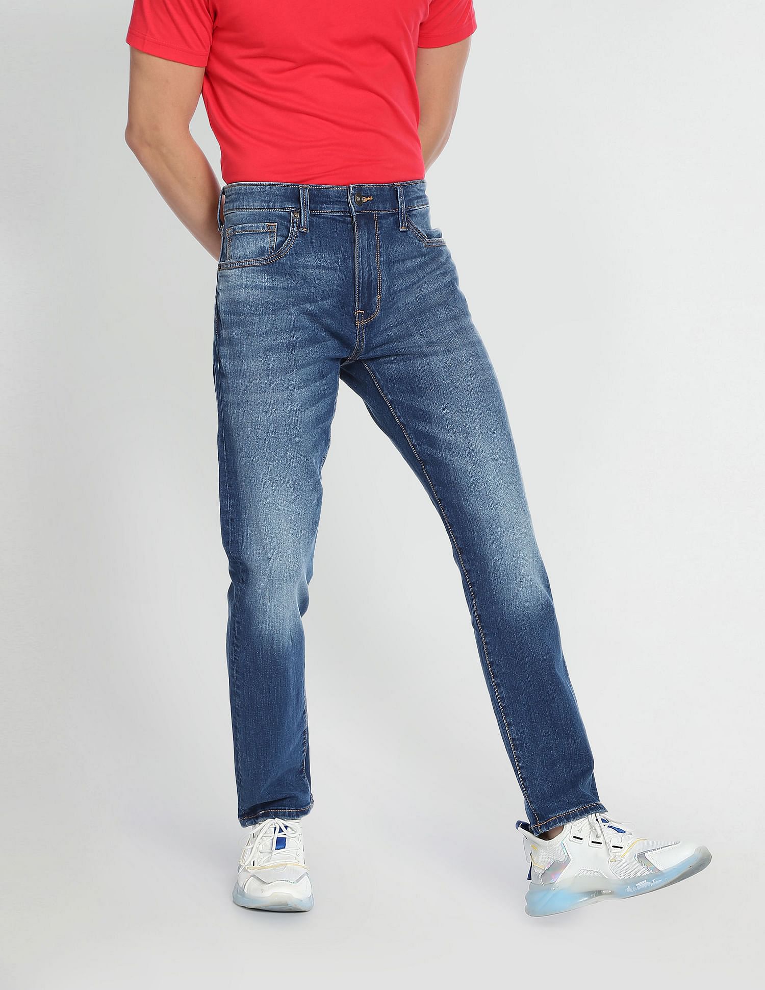 Flying Machine Slash Slim Tapered Fit Mid Rise Jeans