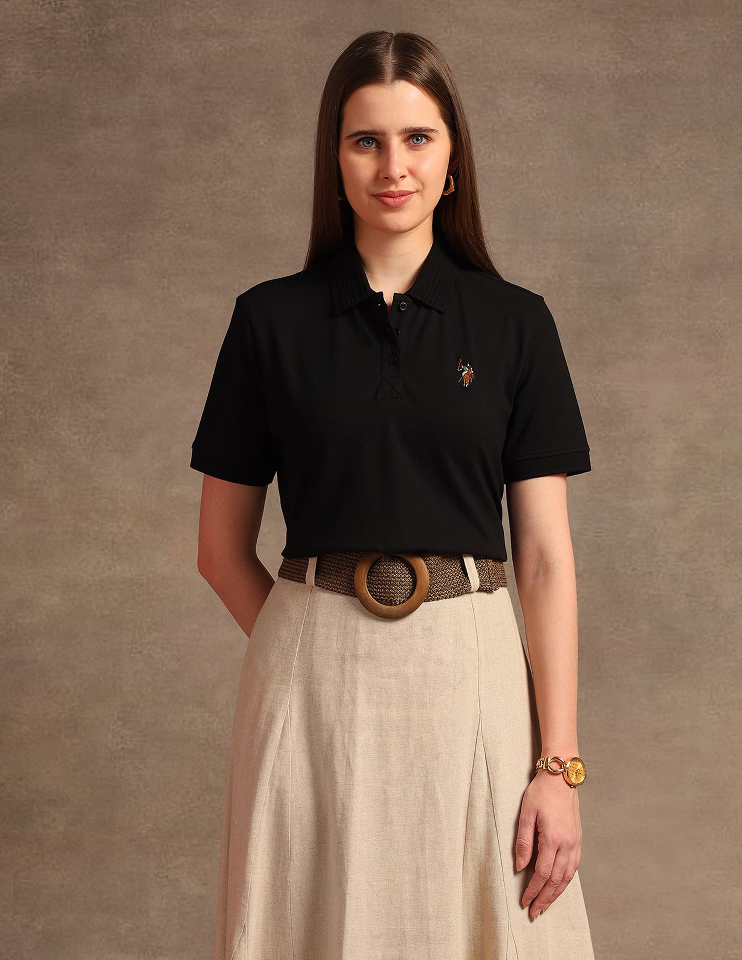 U.S. Polo Assn. Women Relaxed Fit Solid Polo Shirt