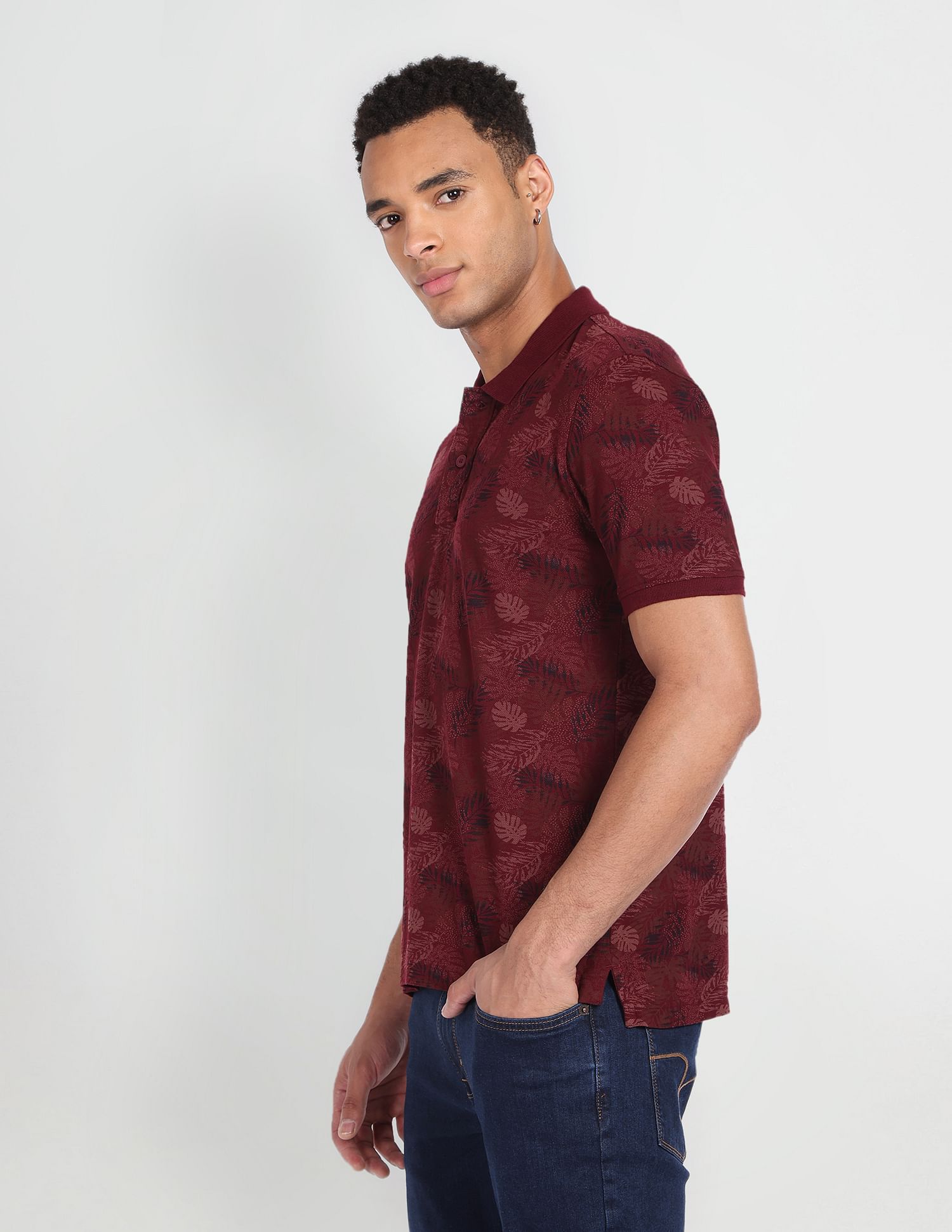 Flying Machine Tropical Print Cotton Polo Shirt