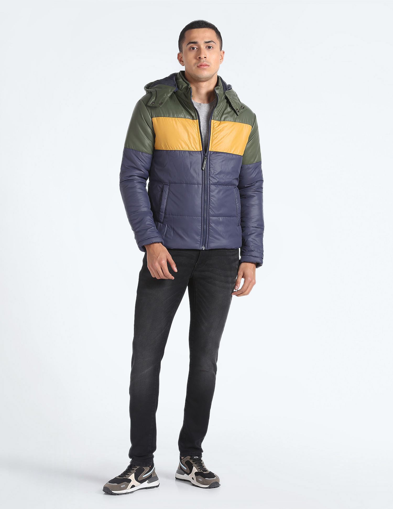 Flying Machine Detachable Hood Colour Block Jacket