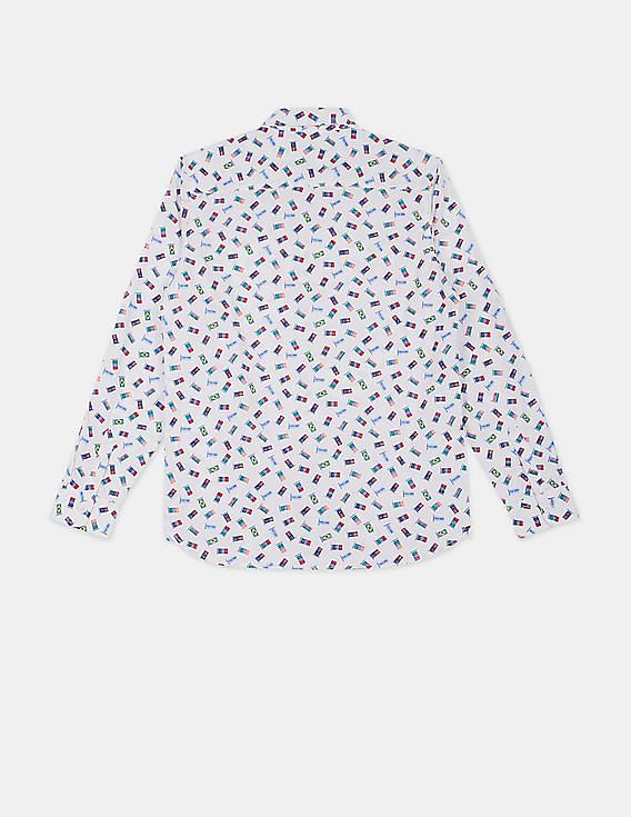 U.S. Polo Assn. Kids Boys Button Down Collar Printed Shirt