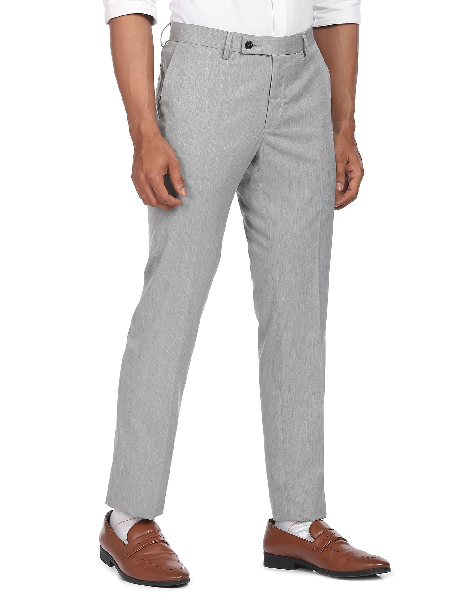 Buy Arrow Light Hudson Tailored Fit Solid Formal Trousers - NNNOW.com