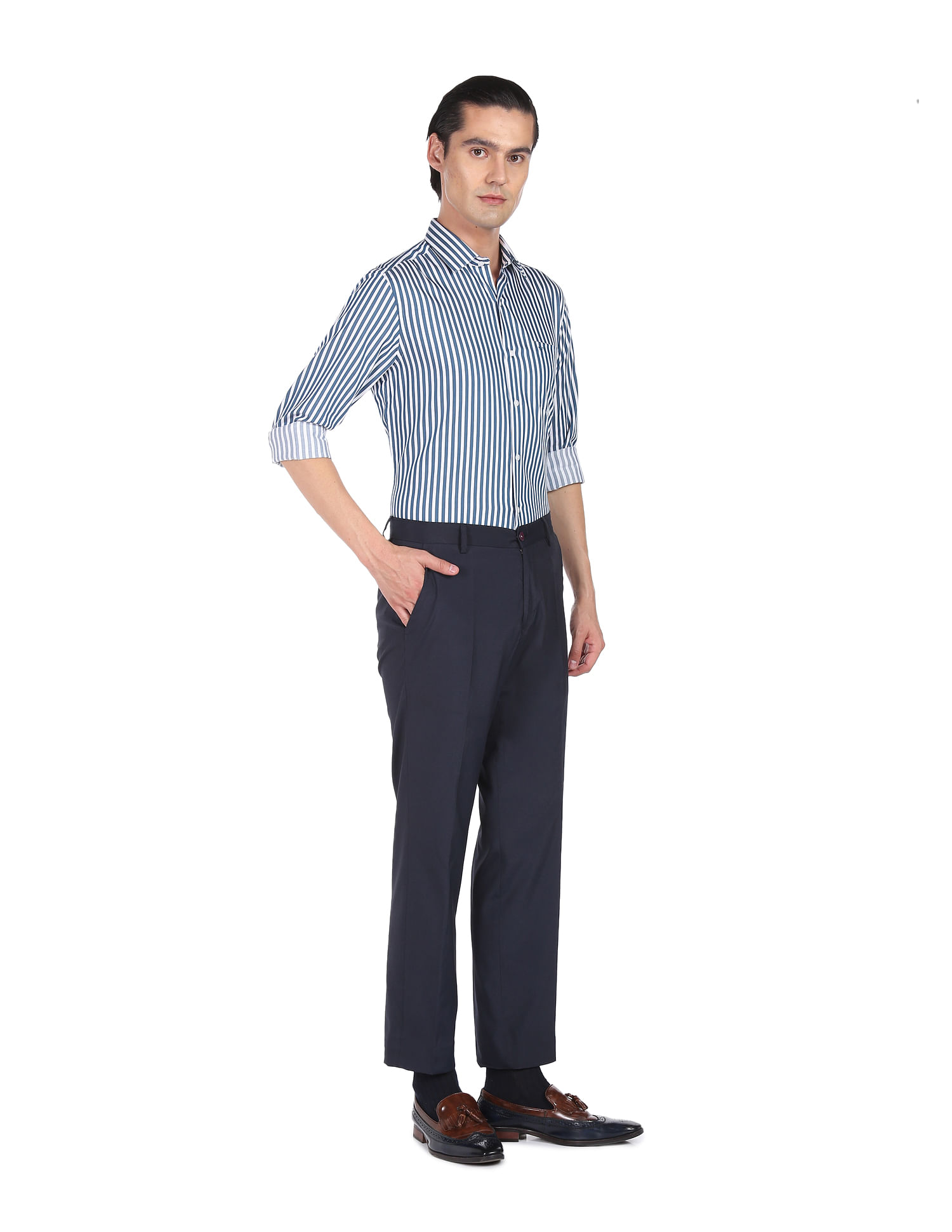 Men's Stripe Dress Pants Slim Fit Vertical Stripe Formal Pants