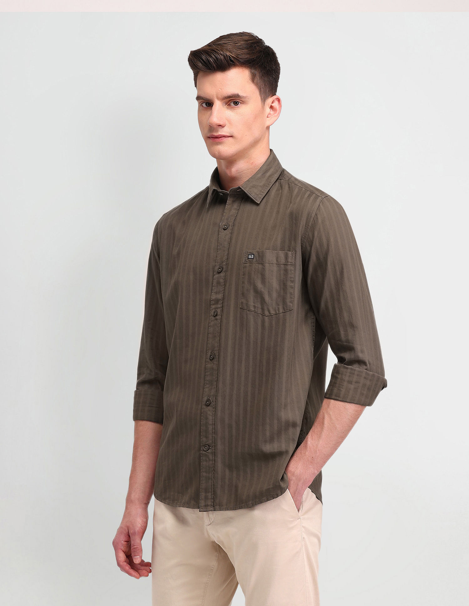 Arrow Sport Slim Fit Vertical Striped Shirt