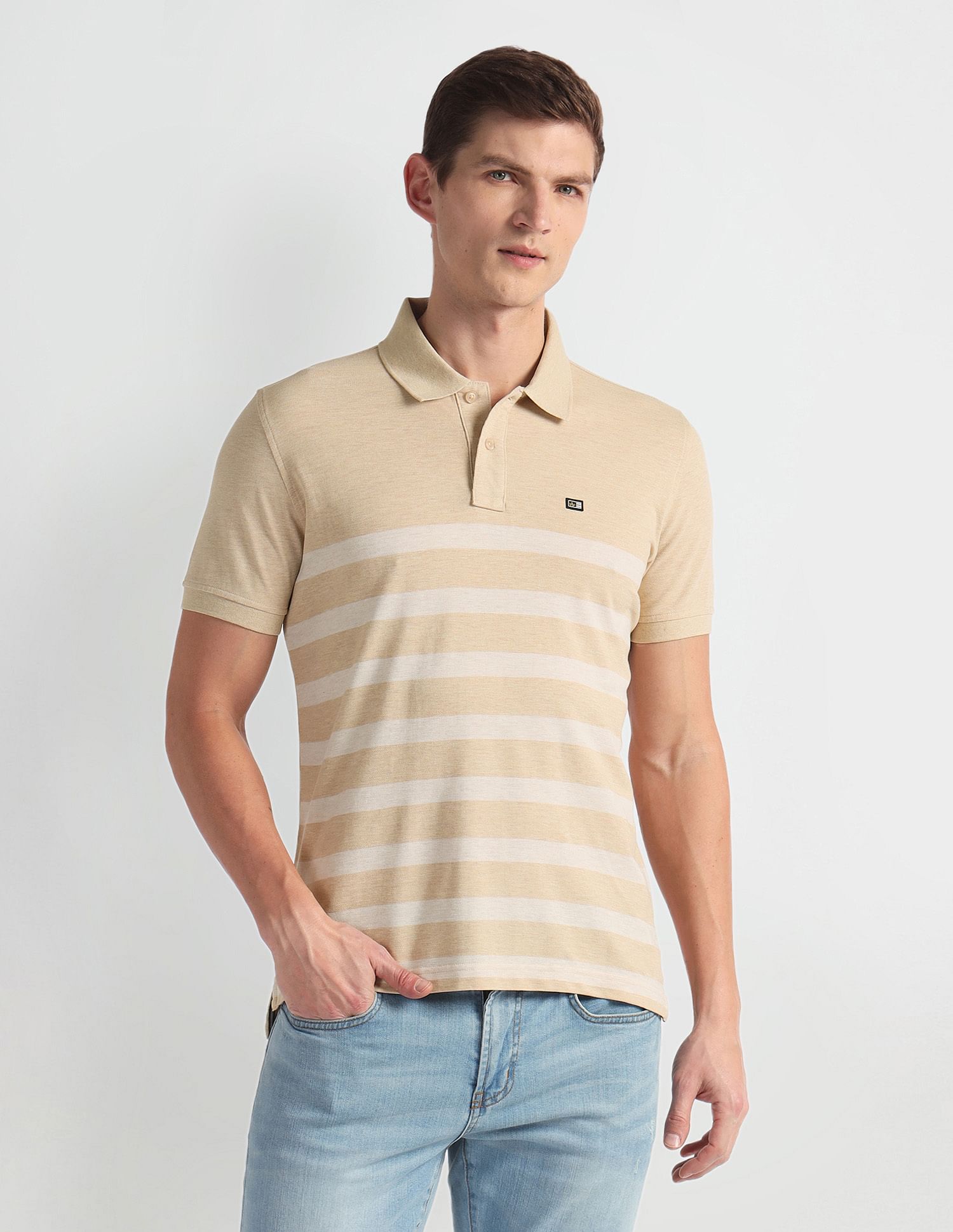 Arrow Sports Horizontal Stripe Pique Knit Polo Shirt