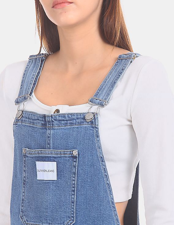 Calvin Klein Women Blue Adjustable Strap Denim Dungaree