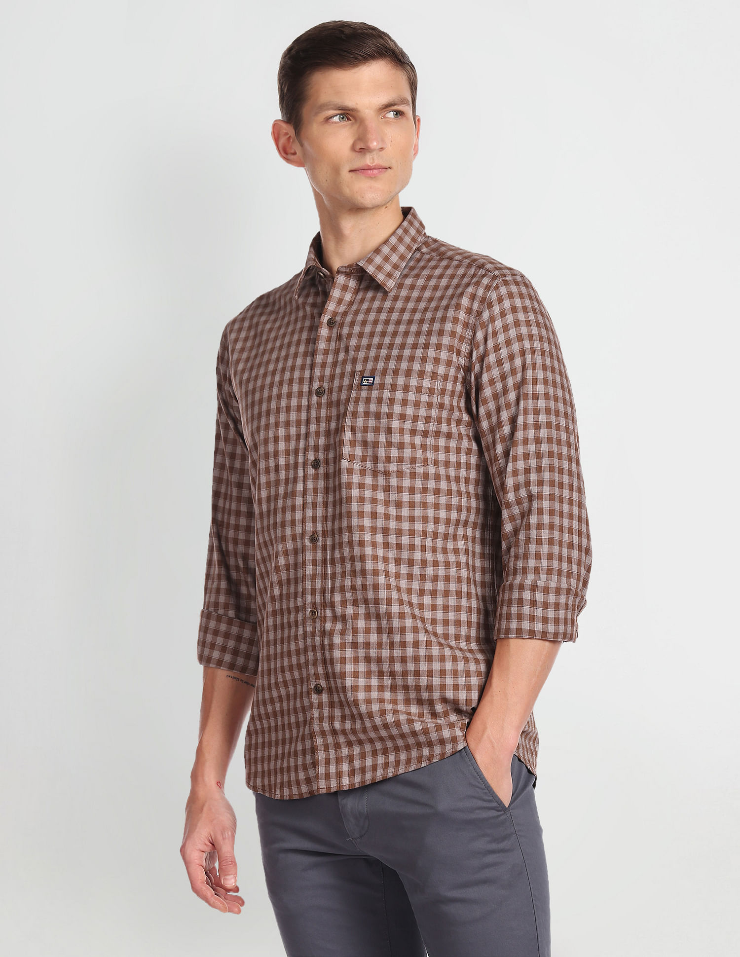 トップス ARROW BUTTON DOWN GINGHAM CHECK SHIRT Buy Arrow Sports Gingham Check Cotton Shirt - NNNOW.com