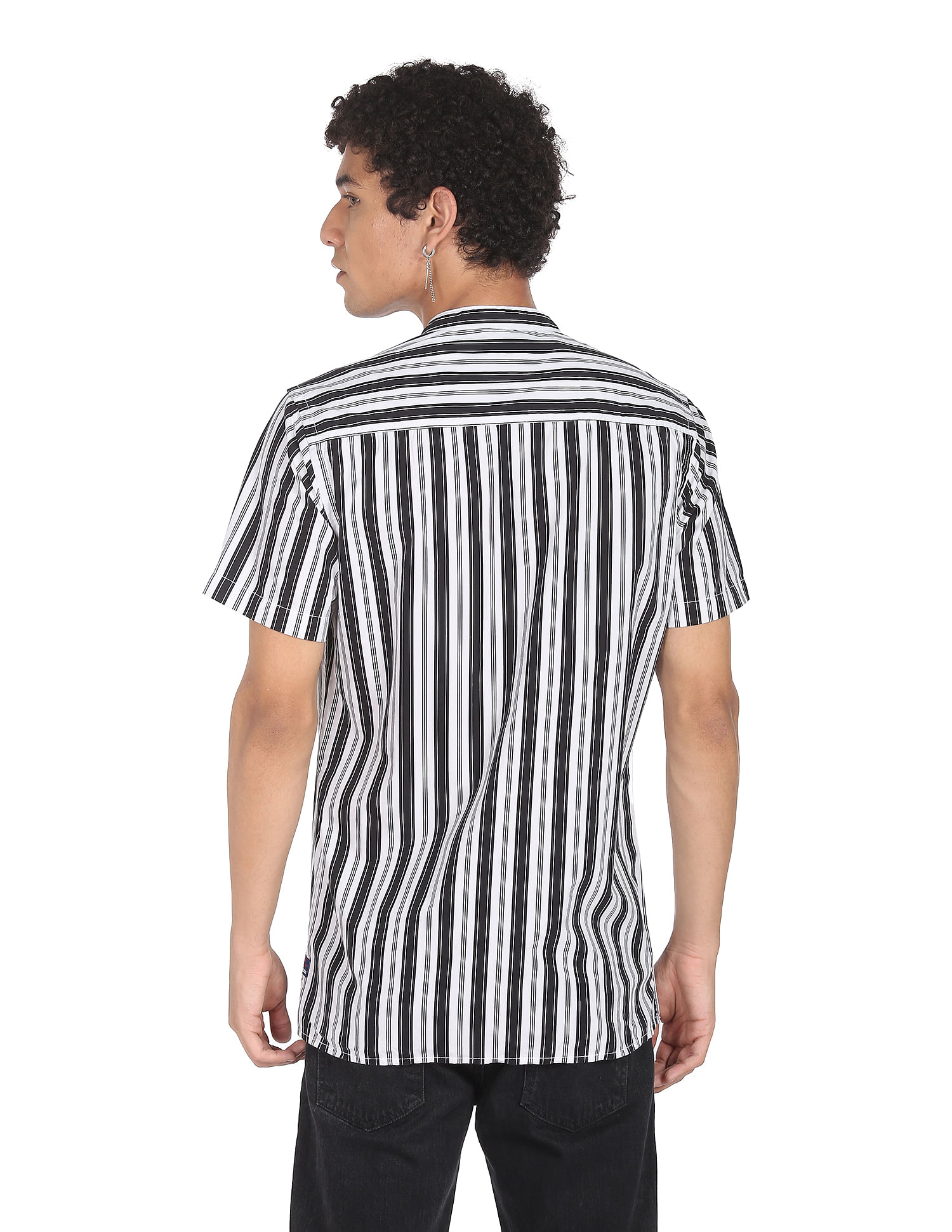 Flying Machine Mandarin Collar Cotton Shirt